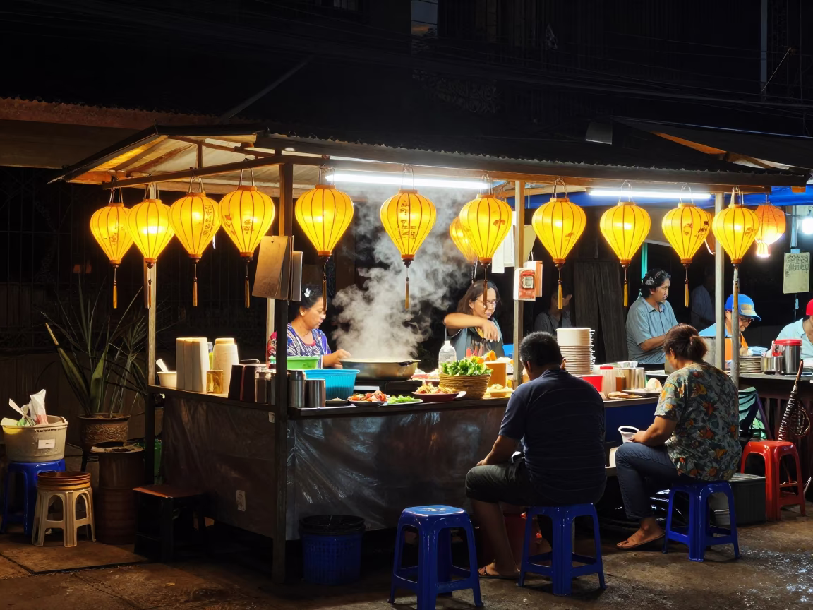Food Stall in Luang Prabang at Late At Night Light in in Luang Prabang, Laos
