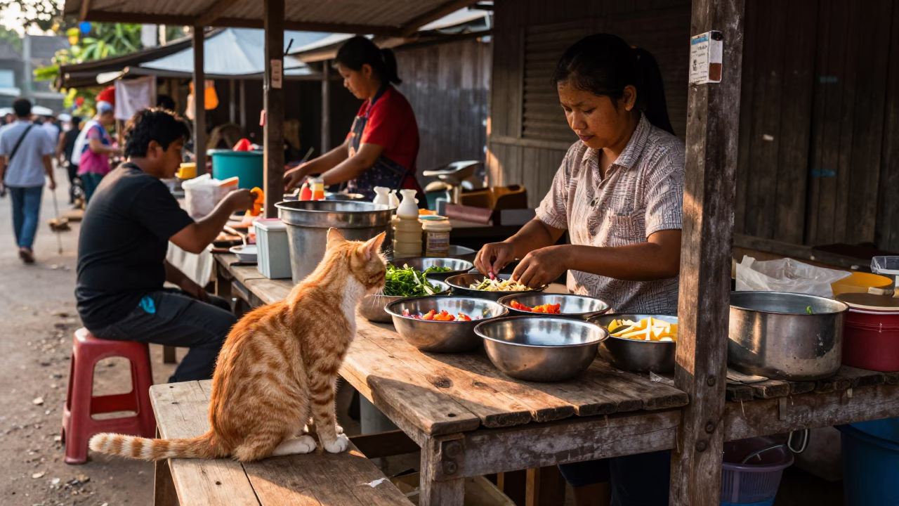Food Stall in Luang Prabang at The Early Afternoon Light in in Luang Prabang, Laos