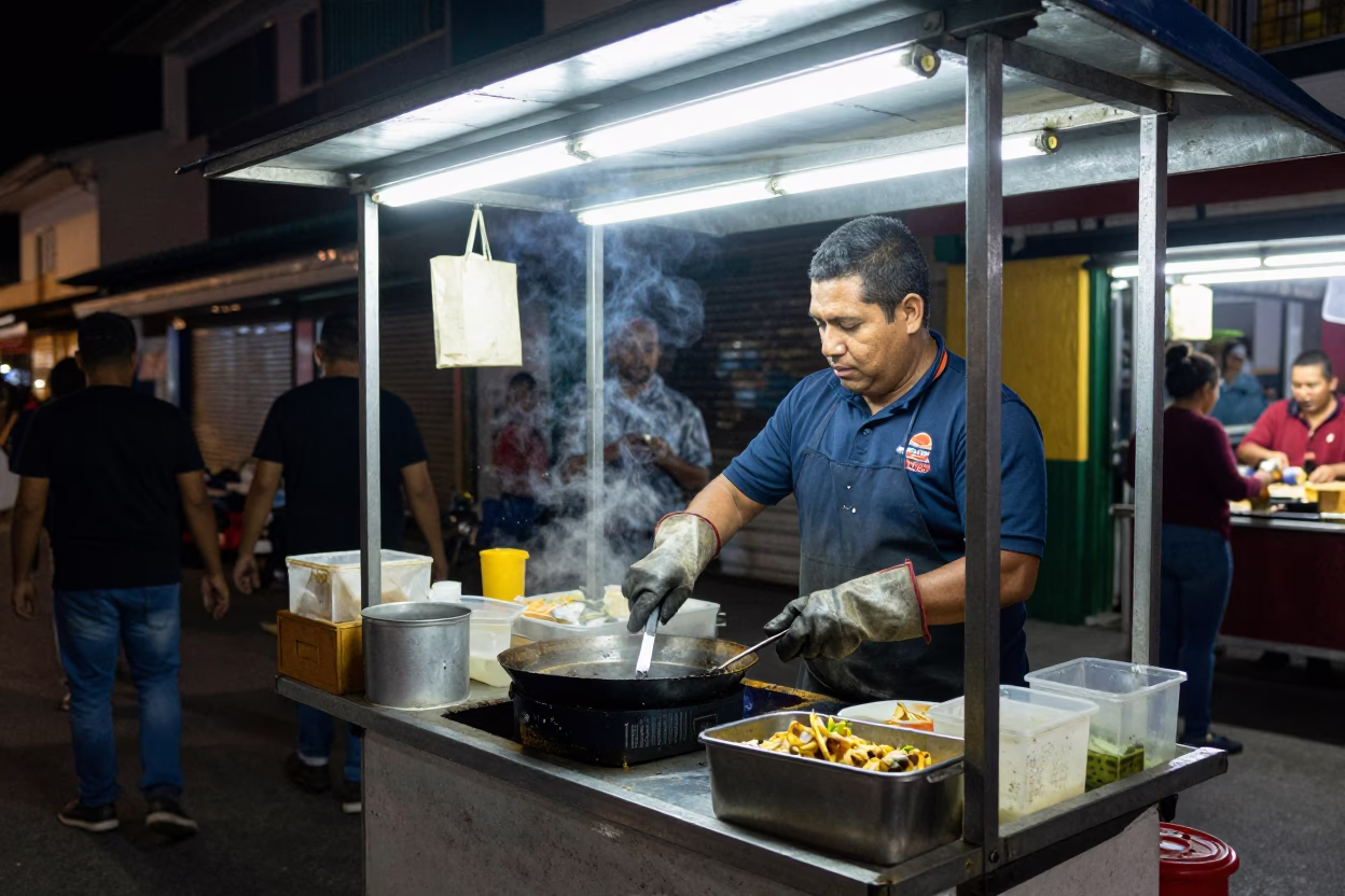 Food Stall in Medellin at Deep In The Night Light in in Medellin, Colombia