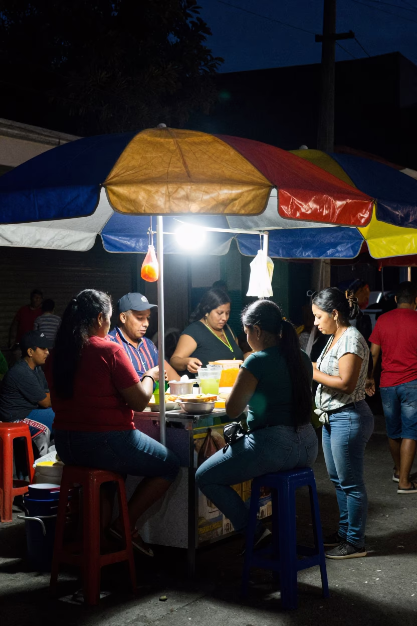 Food Stall in Medellin at Late At Night Light in in Medellin, Colombia