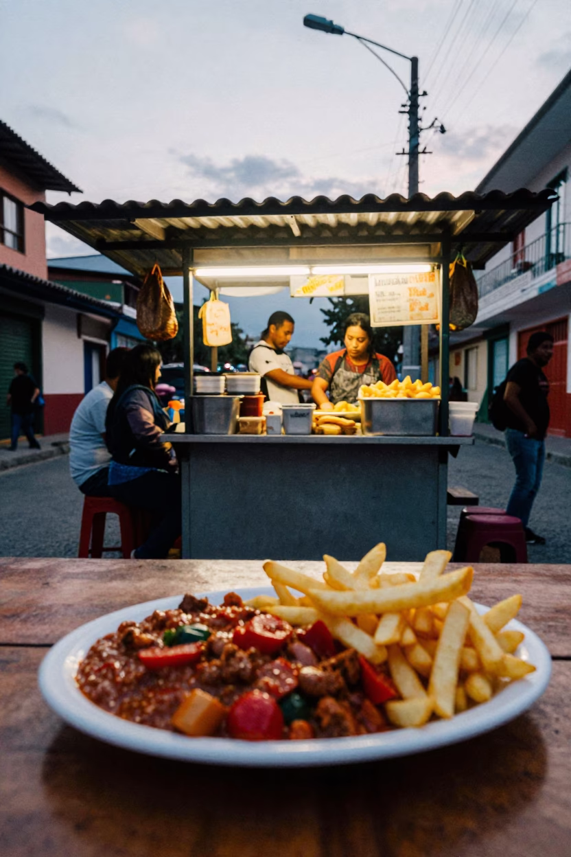 Food Stall in Medellin at The Early Evening Light in in Medellin, Colombia