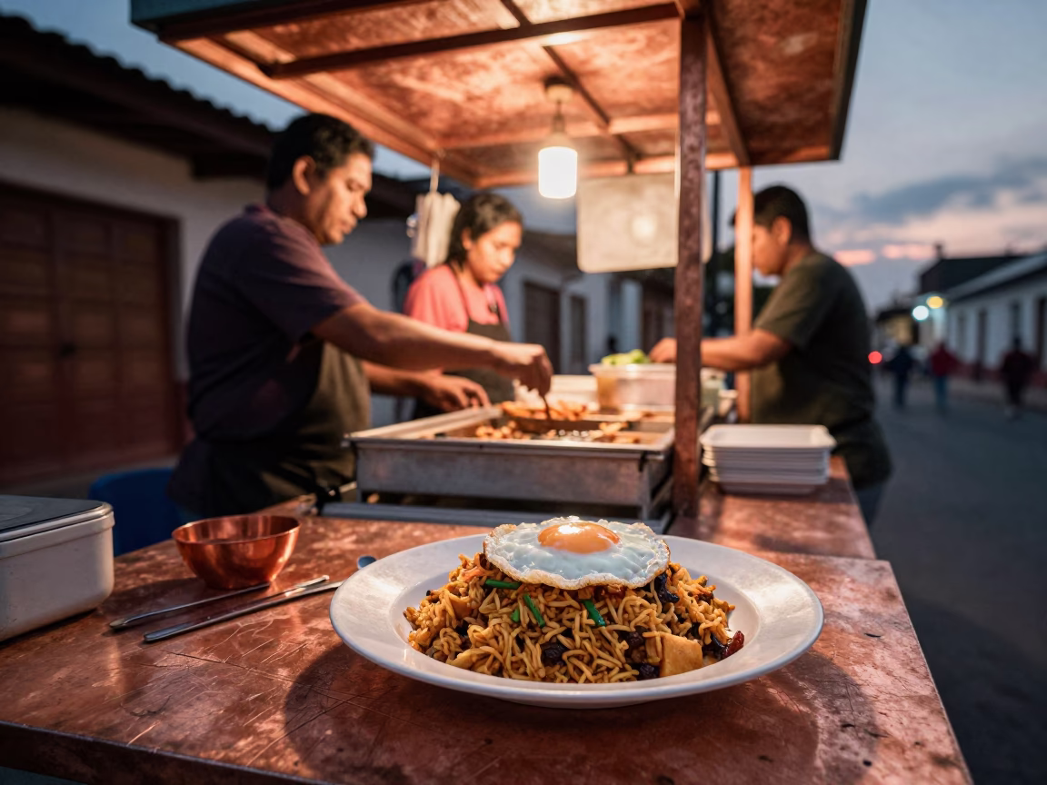 Food Stall in Merida at Copper-toned Light Before Dusk in in Merida, Mexico