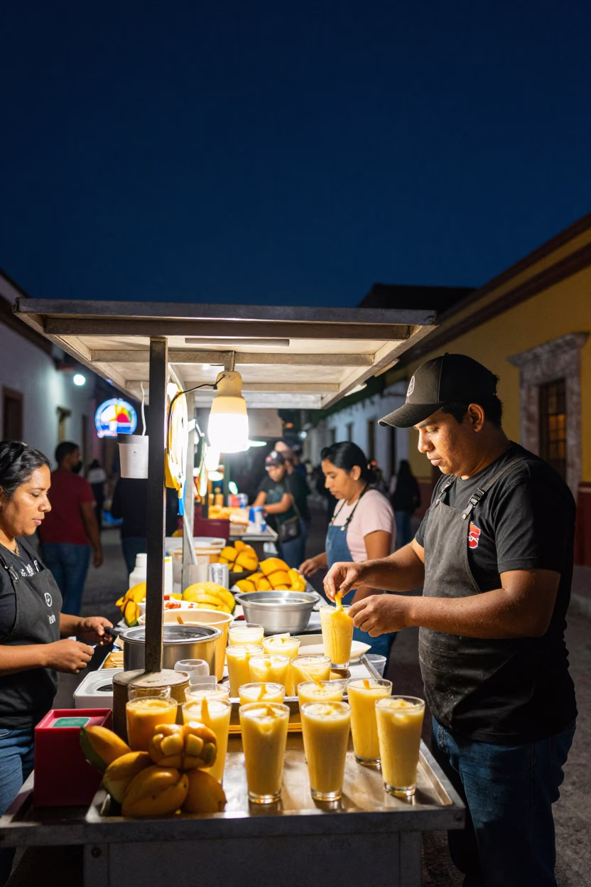 Food Stall in Merida at The Deepest Night Sky Light in in Merida, Mexico