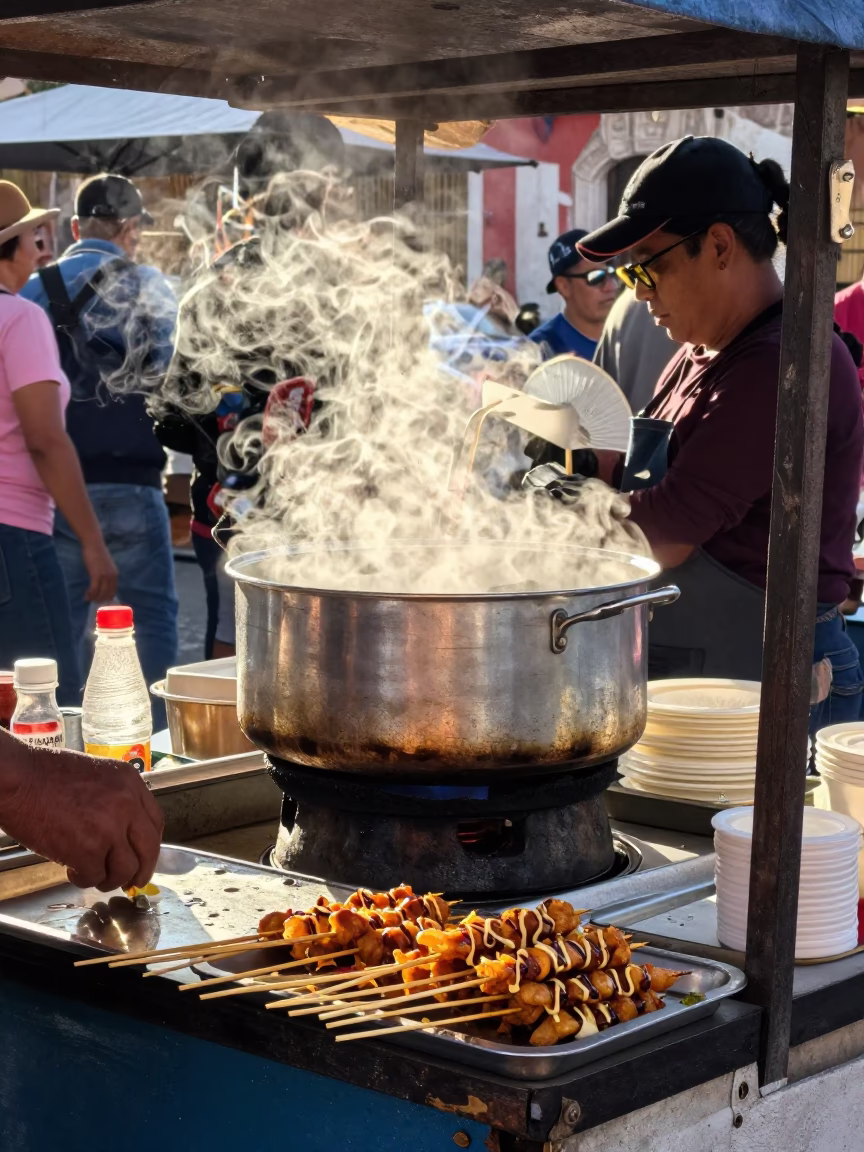 Food Stall in Merida at The Early Afternoon Light in in Merida, Mexico