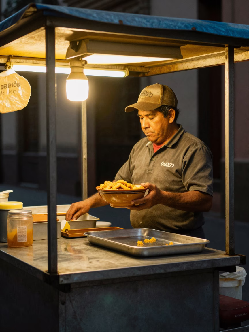 Food Stall in Mexico City at Late At Night Light in in Mexico City, Mexico