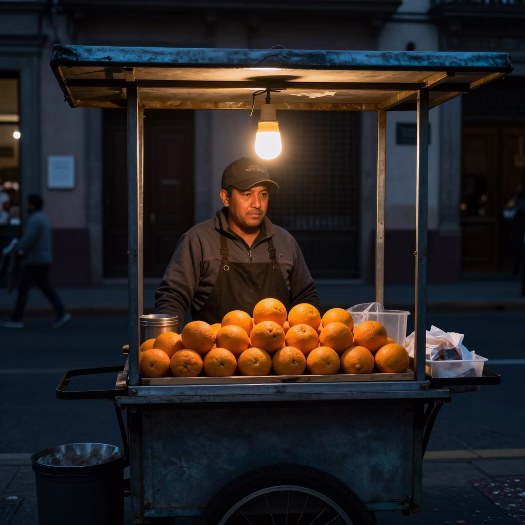 Food Stall in Mexico City at The Predawn Darkness Light in in Mexico City, Mexico