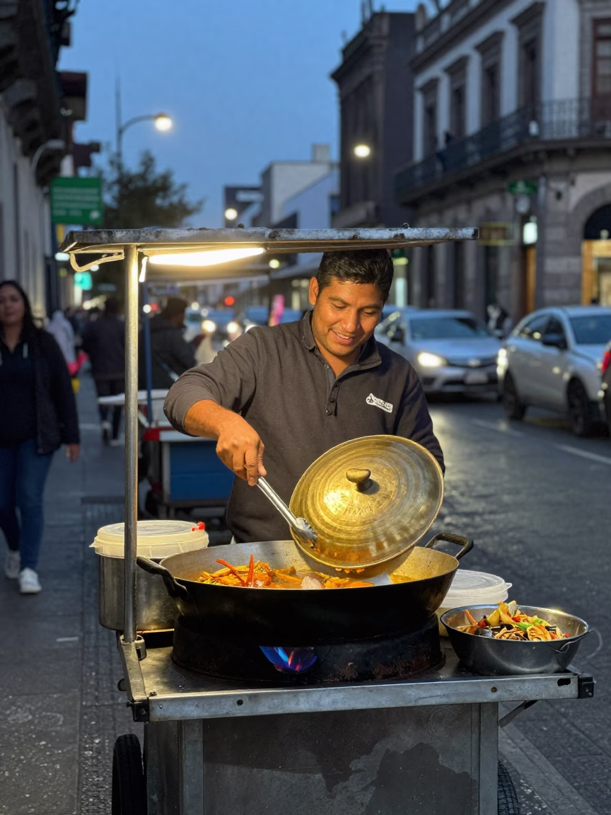 Food Stall in Mexico City at Twilight in in Mexico City, Mexico