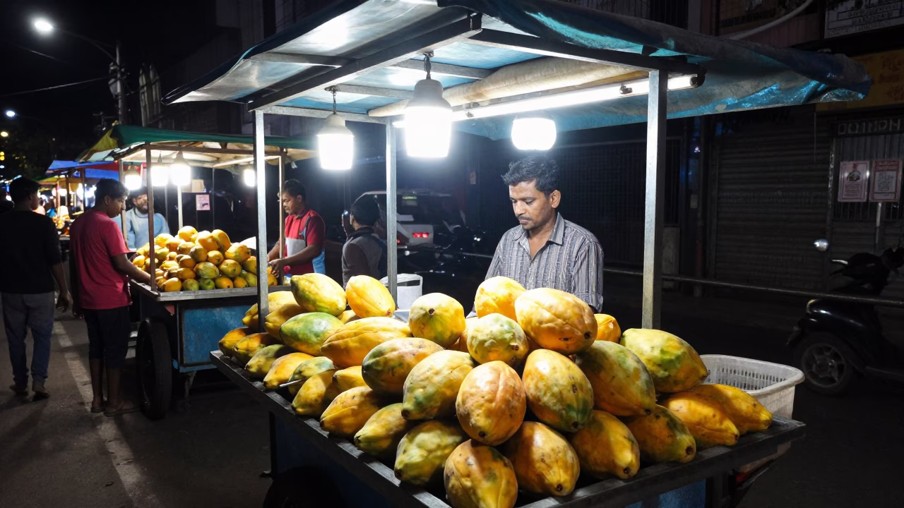 Food Stall in Mumbai at Deep In The Night Light in in Mumbai, India