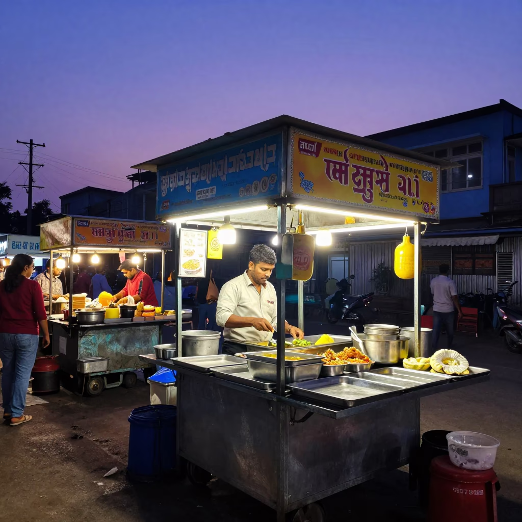 Food Stall in Mumbai at Indigo Twilight After Sunset in in Mumbai, India