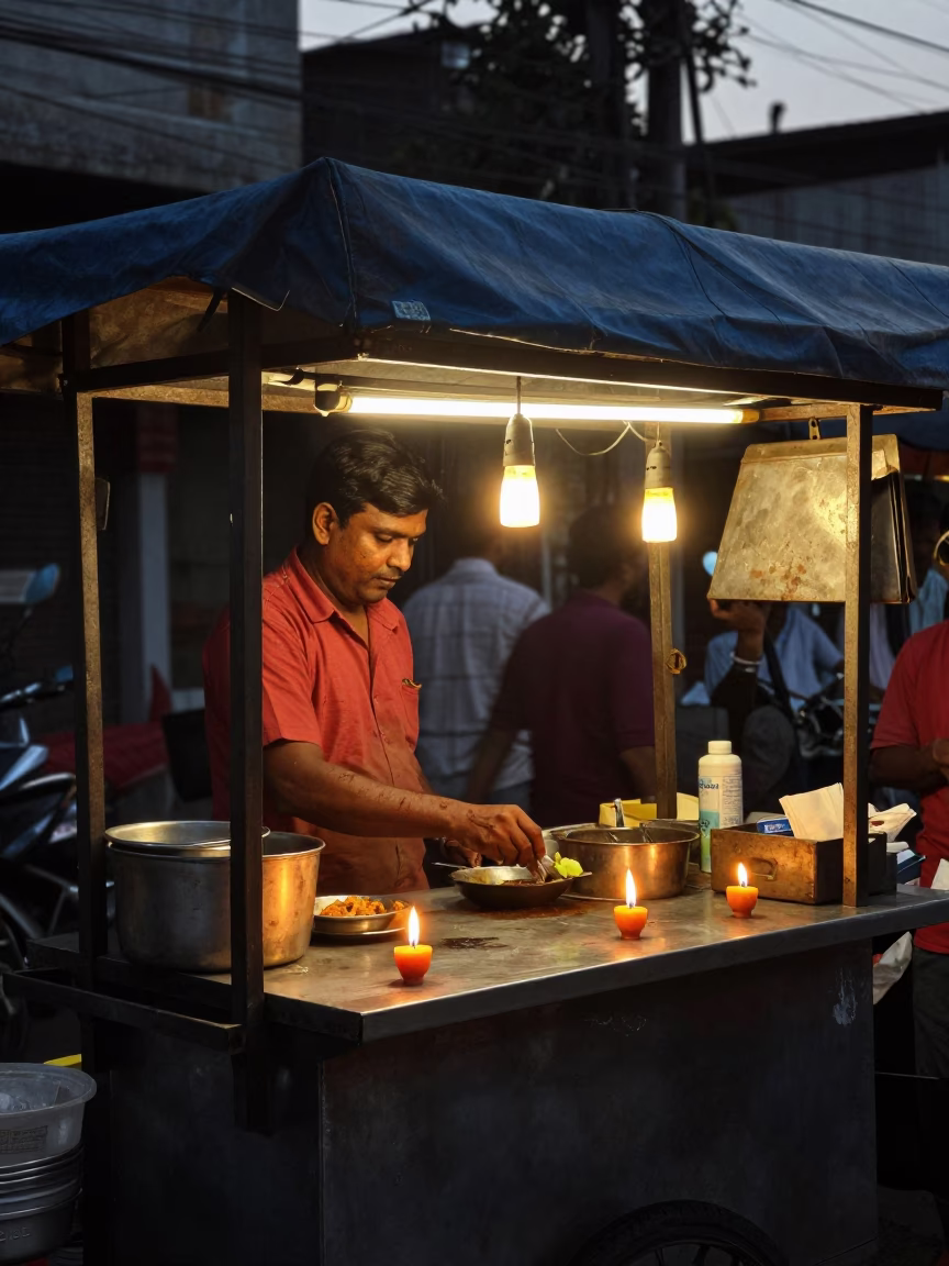 Food Stall in Mumbai at The Early Evening Light in in Mumbai, India