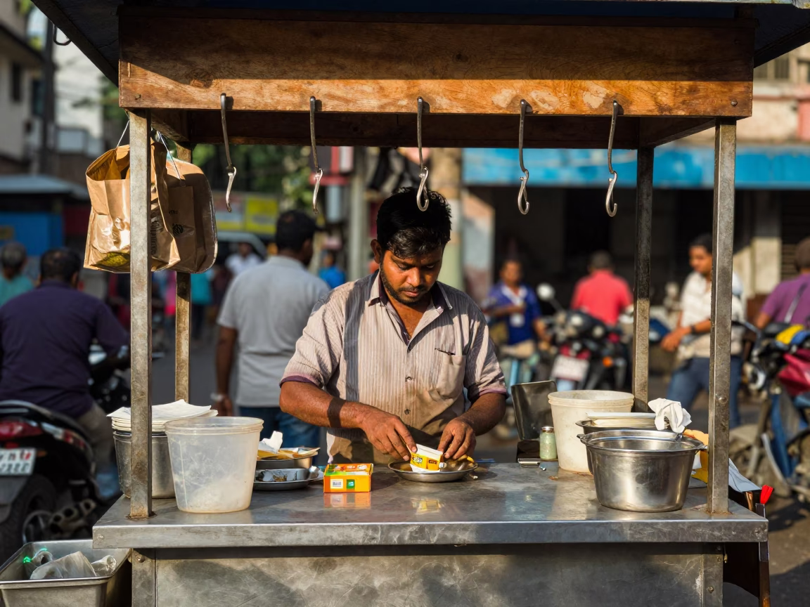 Food Stall in Mumbai at The Late Morning Light in in Mumbai, India