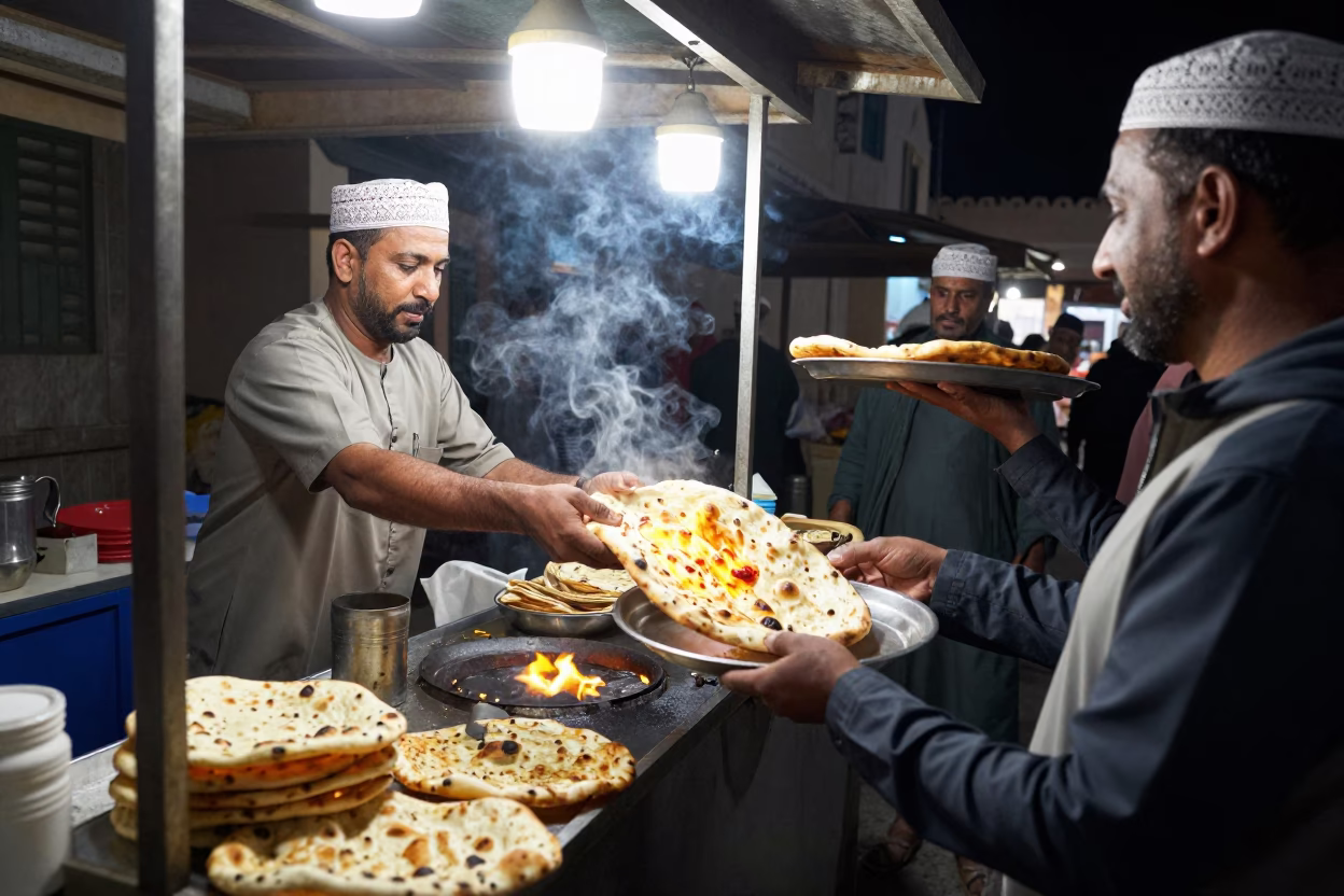 Food Stall in Muscat at Deep In The Night Light in in Muscat, Oman