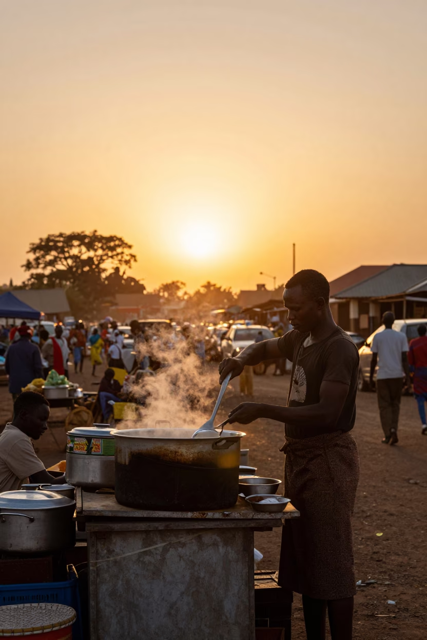 Food Stall in Nairobi at As The Sun Drops Toward The Horizon in in Nairobi, Kenya