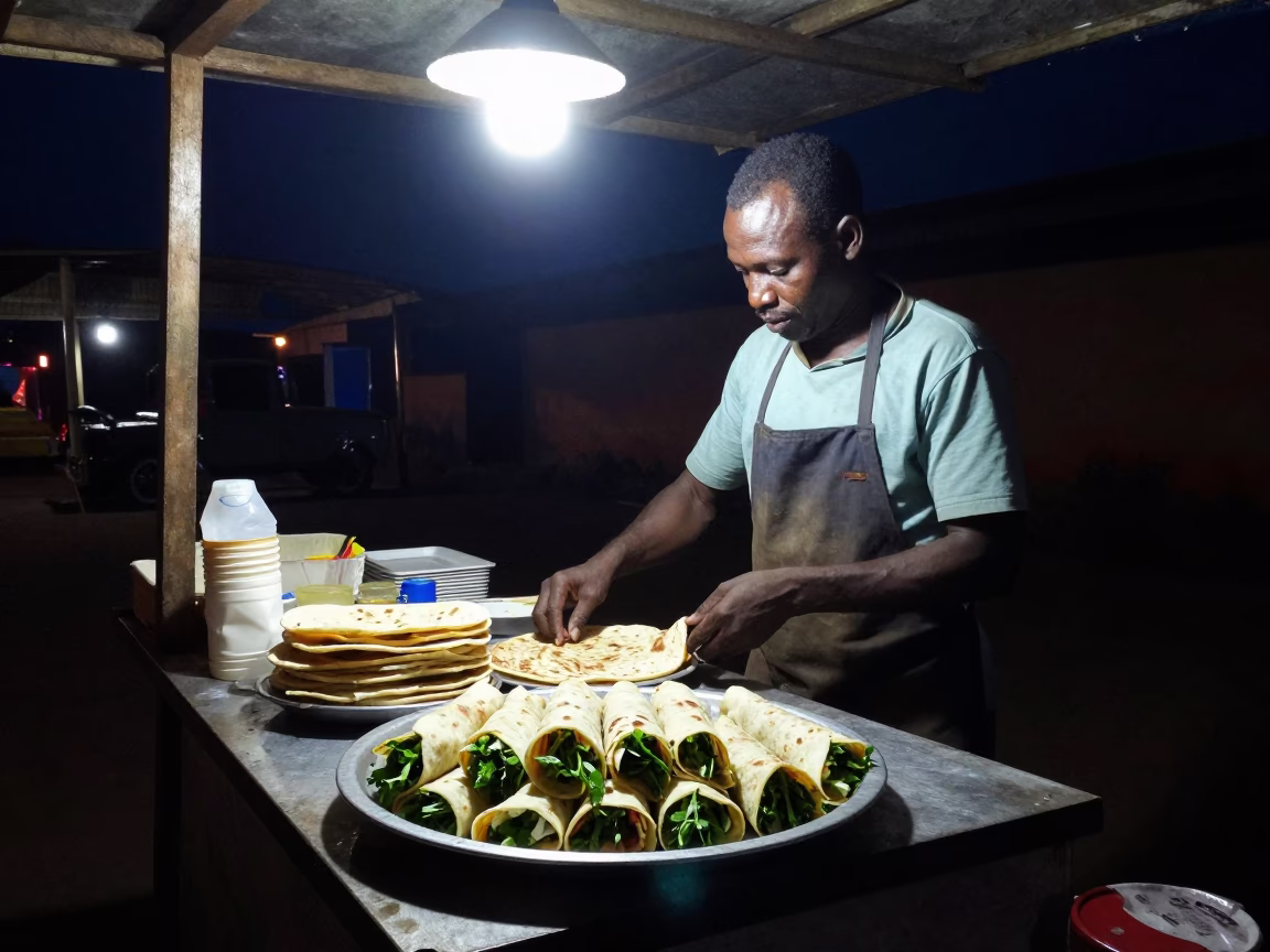 Food Stall in Nairobi at The Deepest Night Sky Light in in Nairobi, Kenya