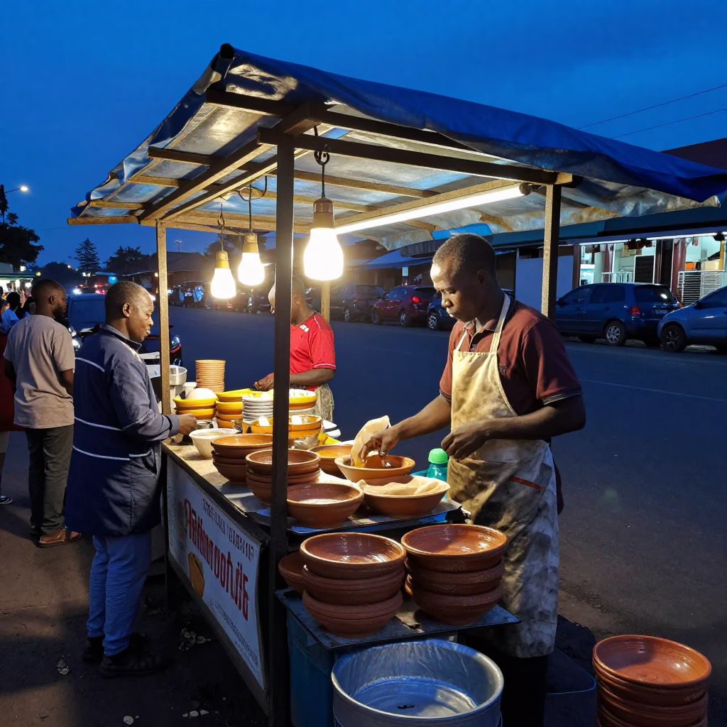 Food Stall in Nairobi at The Last Blue Light Of Evening in in Nairobi, Kenya