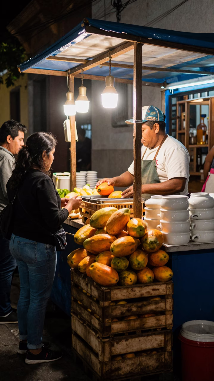 Food Stall in Oaxaca at Late At Night Light in in Oaxaca, Mexico