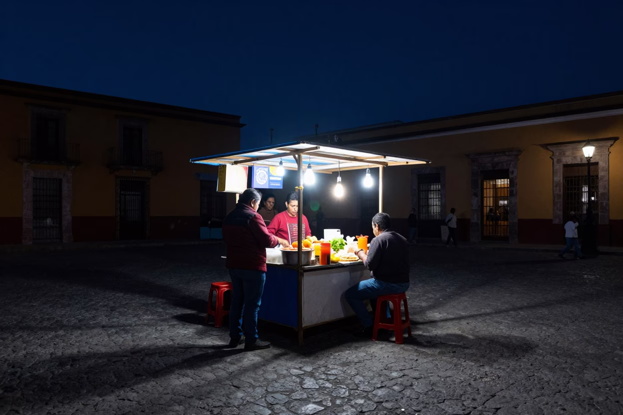 Food Stall in Oaxaca at The Deepest Night Sky Light in in Oaxaca, Mexico
