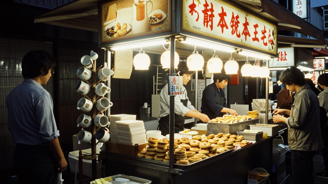 Food Stall in Osaka at Midnight Light in in Osaka, Japan