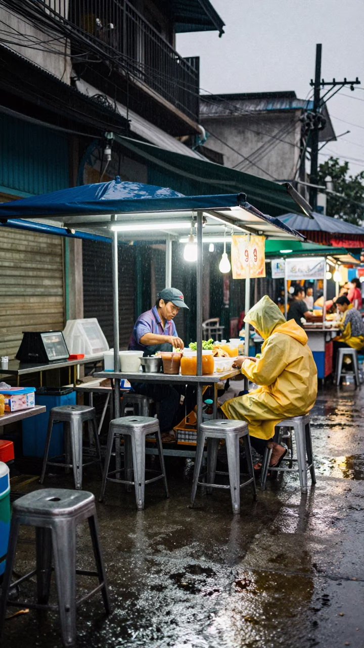 Food Stall in Phnom Penh at Dusk Light in in Phnom Penh, Cambodia
