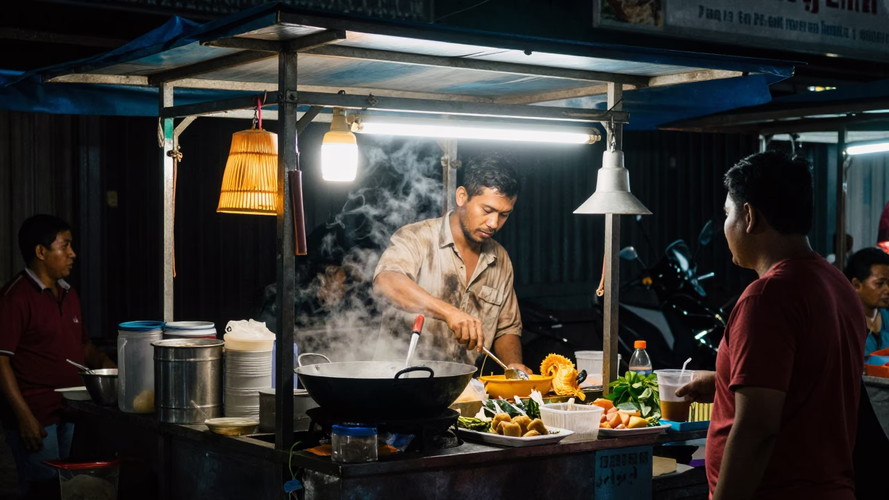 Food Stall in Phnom Penh at Late At Night Light in in Phnom Penh, Cambodia