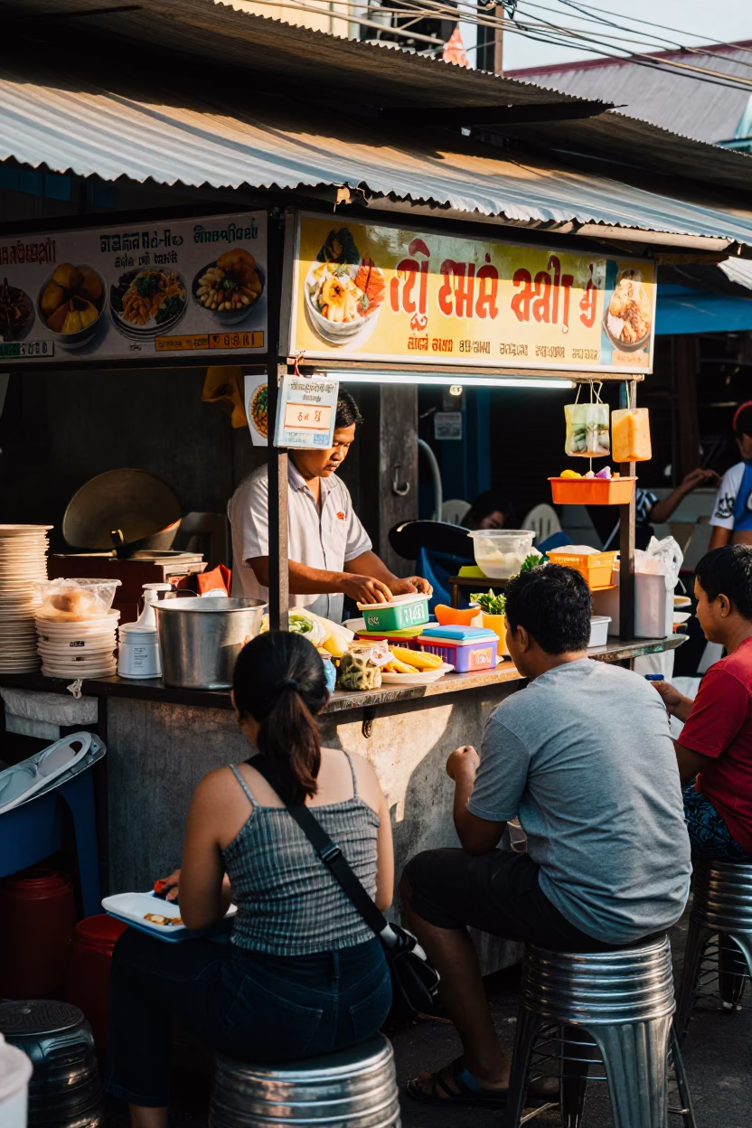 Food Stall in Phnom Penh at The Late Afternoon Light in in Phnom Penh, Cambodia