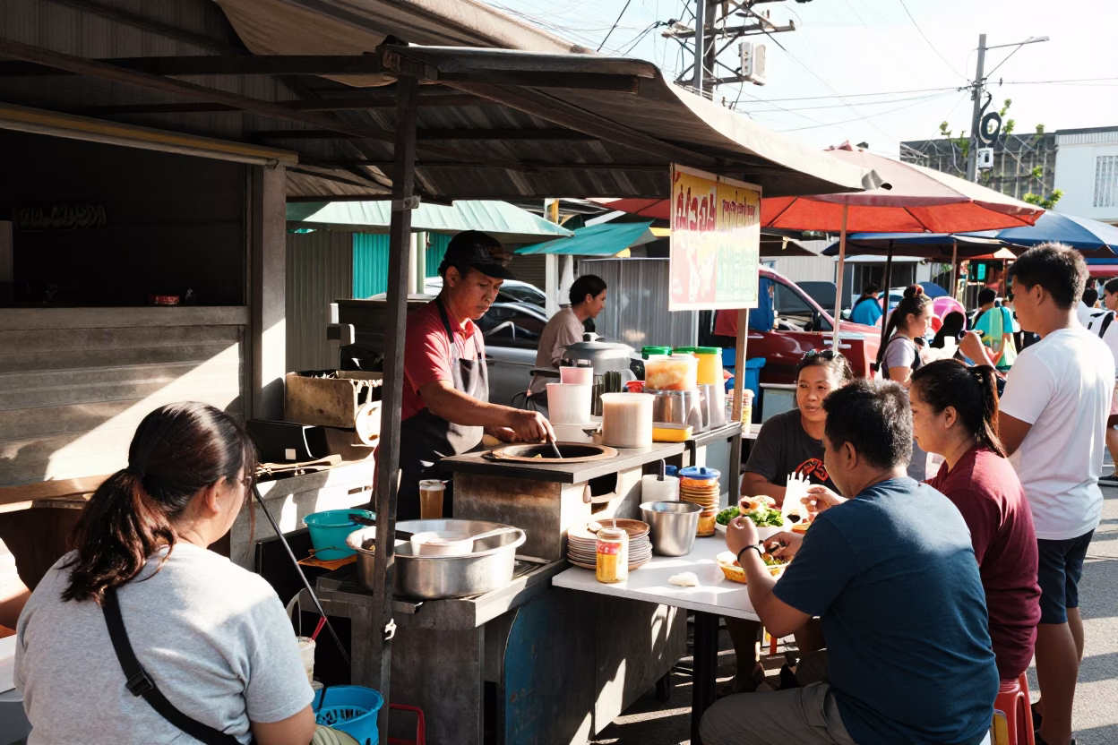Food Stall in Phuket at Bright Midmorning Light in in Phuket, Thailand