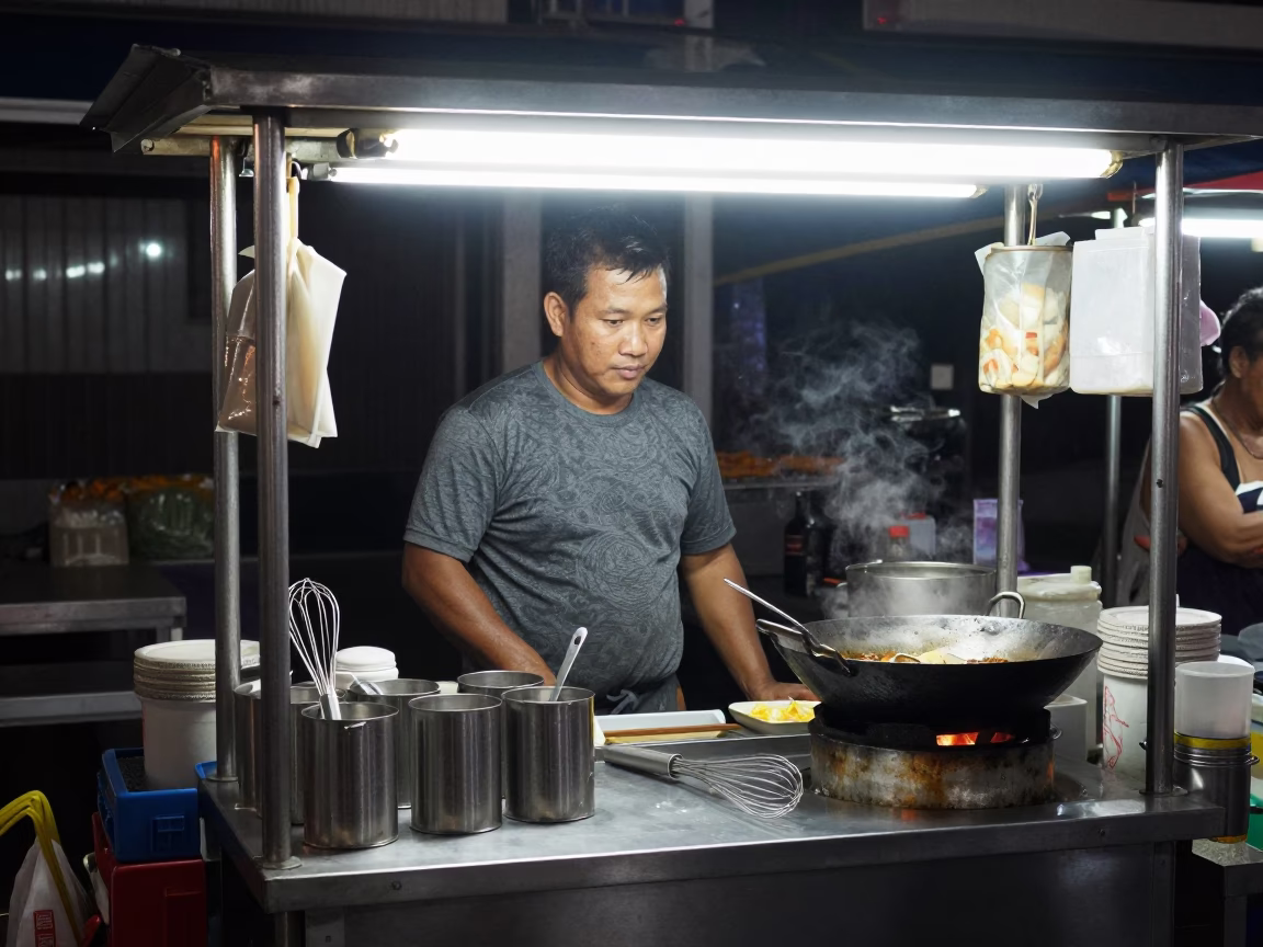 Food Stall in Phuket at Deep In The Night Light in in Phuket, Thailand
