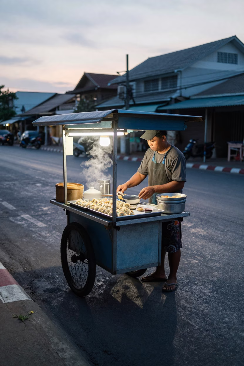 Food Stall in Phuket at Sunrise Light in in Phuket, Thailand