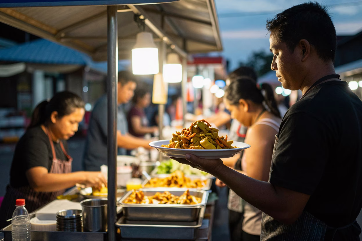 Food Stall in Phuket at The Early Evening Light in in Phuket, Thailand