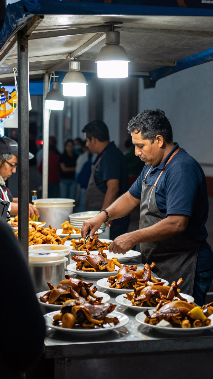 Food Stall in Quito at Deep In The Night Light in in Quito, Ecuador