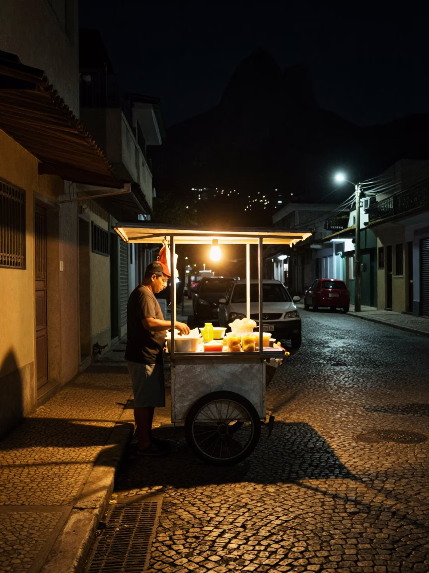 Food Stall in Rio De Janeiro at Deep In The Night Light in in Rio de Janeiro, Brazil