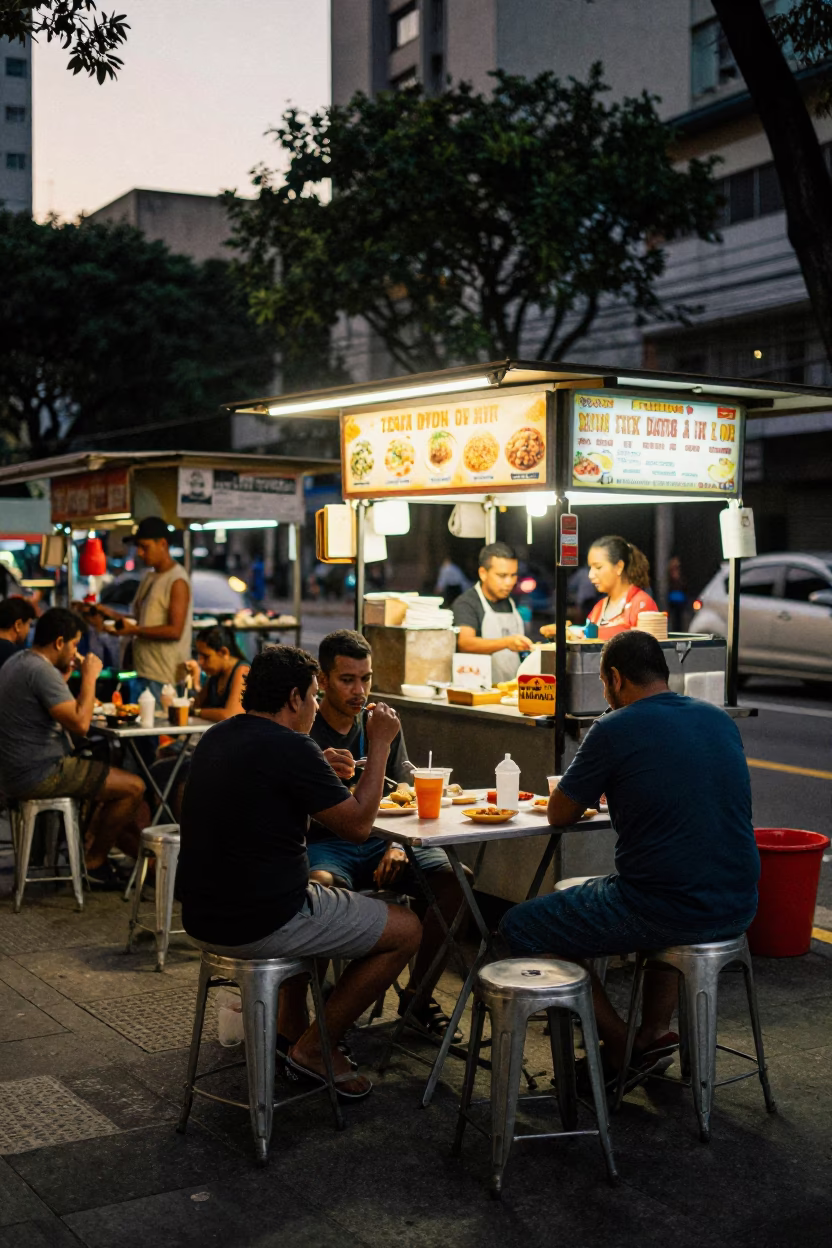 Food Stall in São Paulo at The Early Evening Light in in São Paulo, Brazil