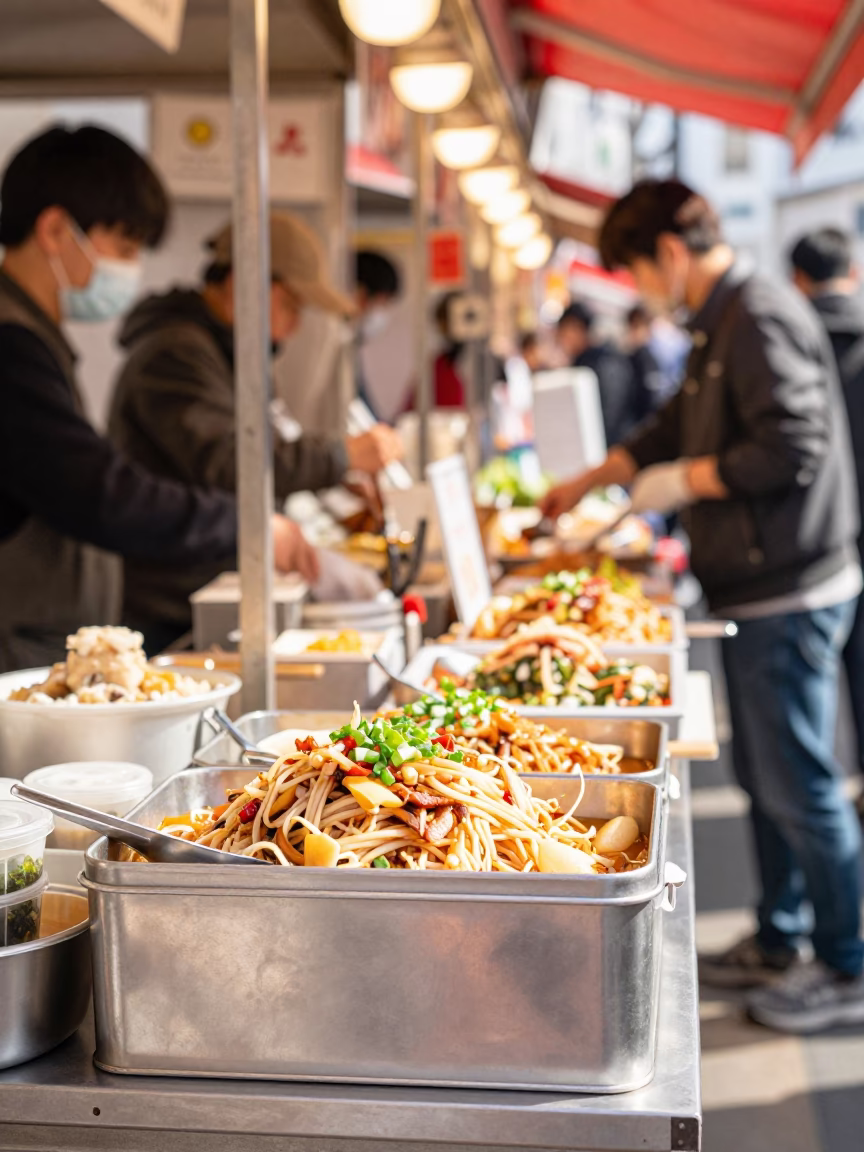 Food Stall in Sapporo at Bright Midmorning Light in in Sapporo, Japan