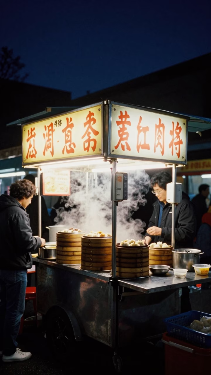 Food Stall in Seattle at The Deepest Night Sky Light in in Seattle, Washington, United States