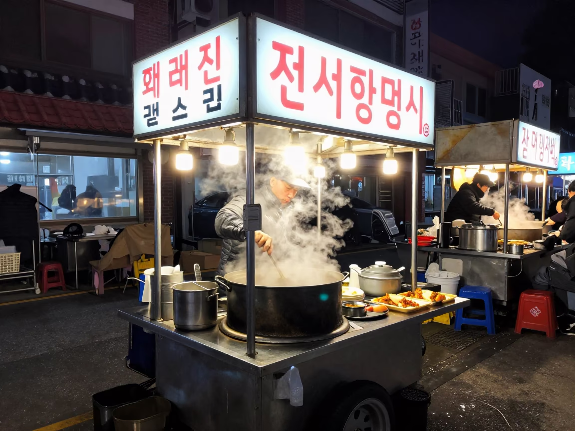 Food Stall in Seoul at Deep In The Night Light in in Seoul, South Korea