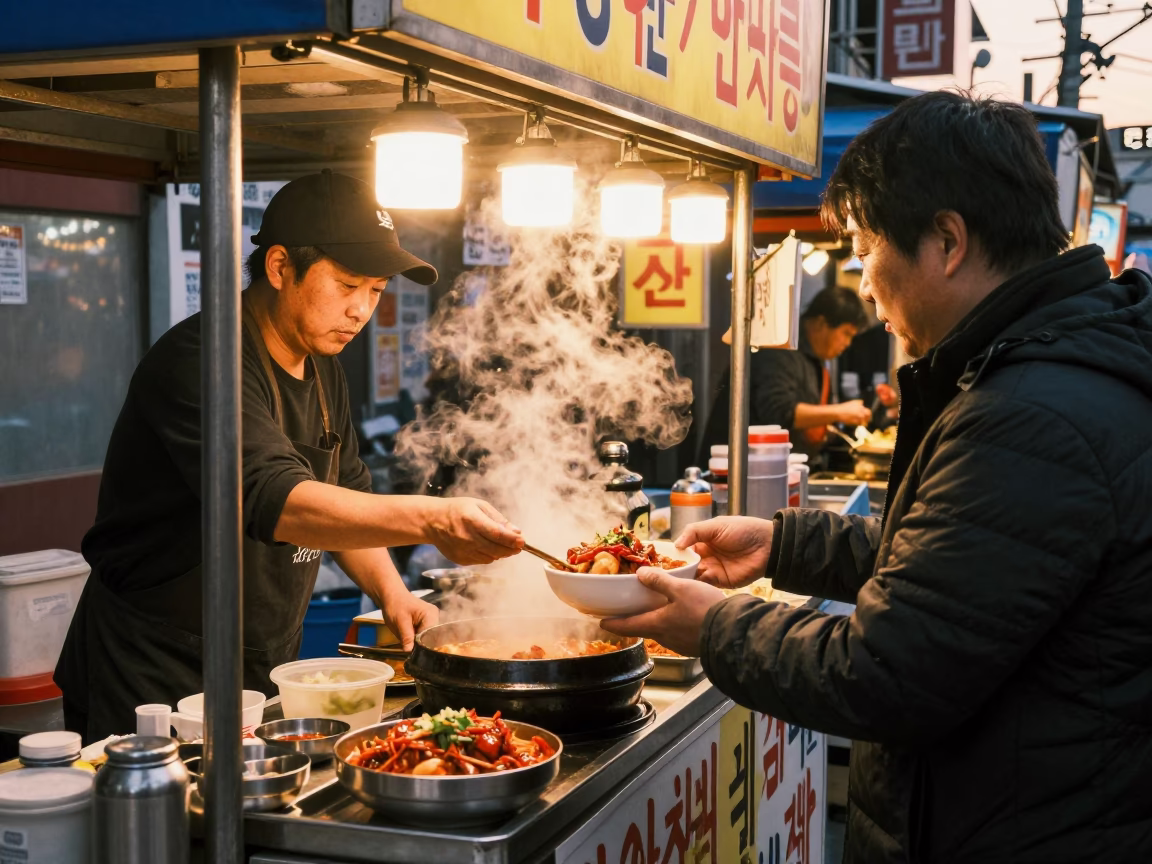 Food Stall in Seoul at Golden Hour in in Seoul, South Korea