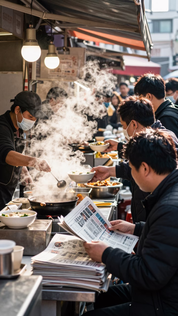 Food Stall in Seoul at Midday Light in in Seoul, South Korea