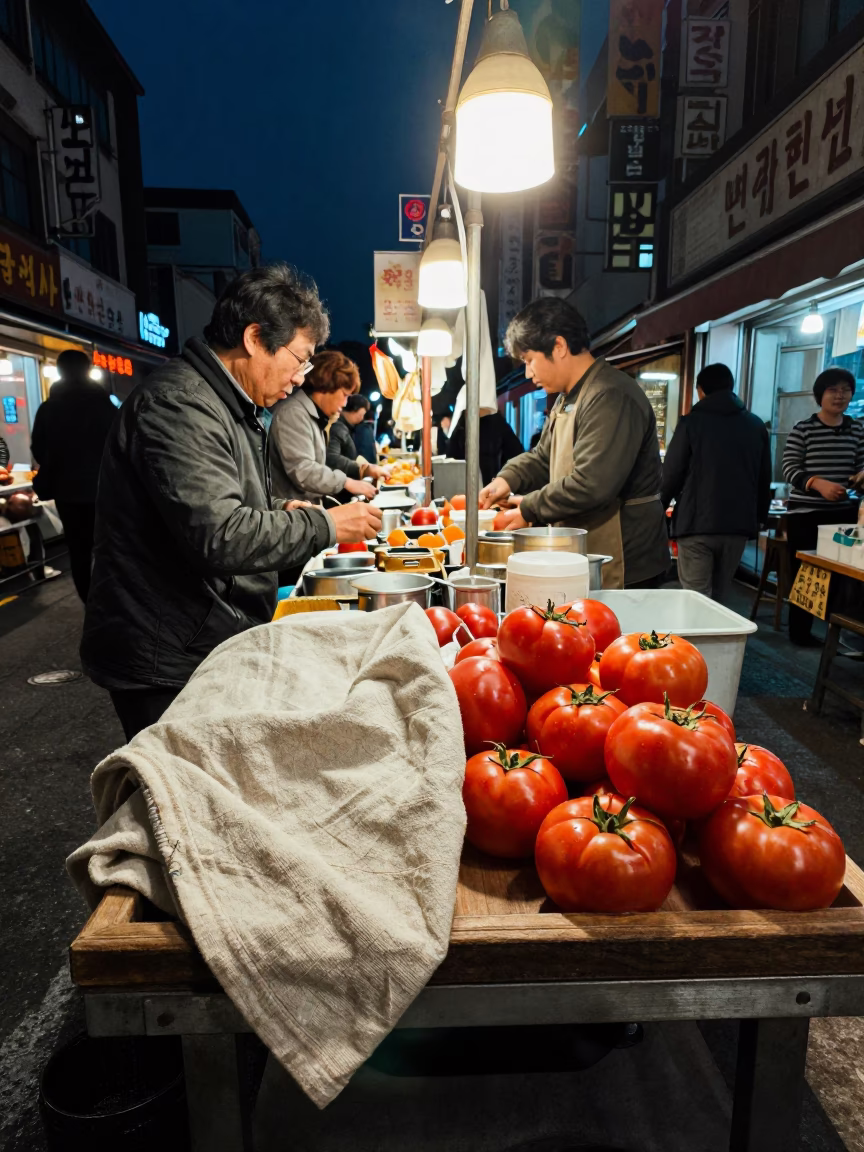 Food Stall in Seoul at Midnight Light in in Seoul, South Korea