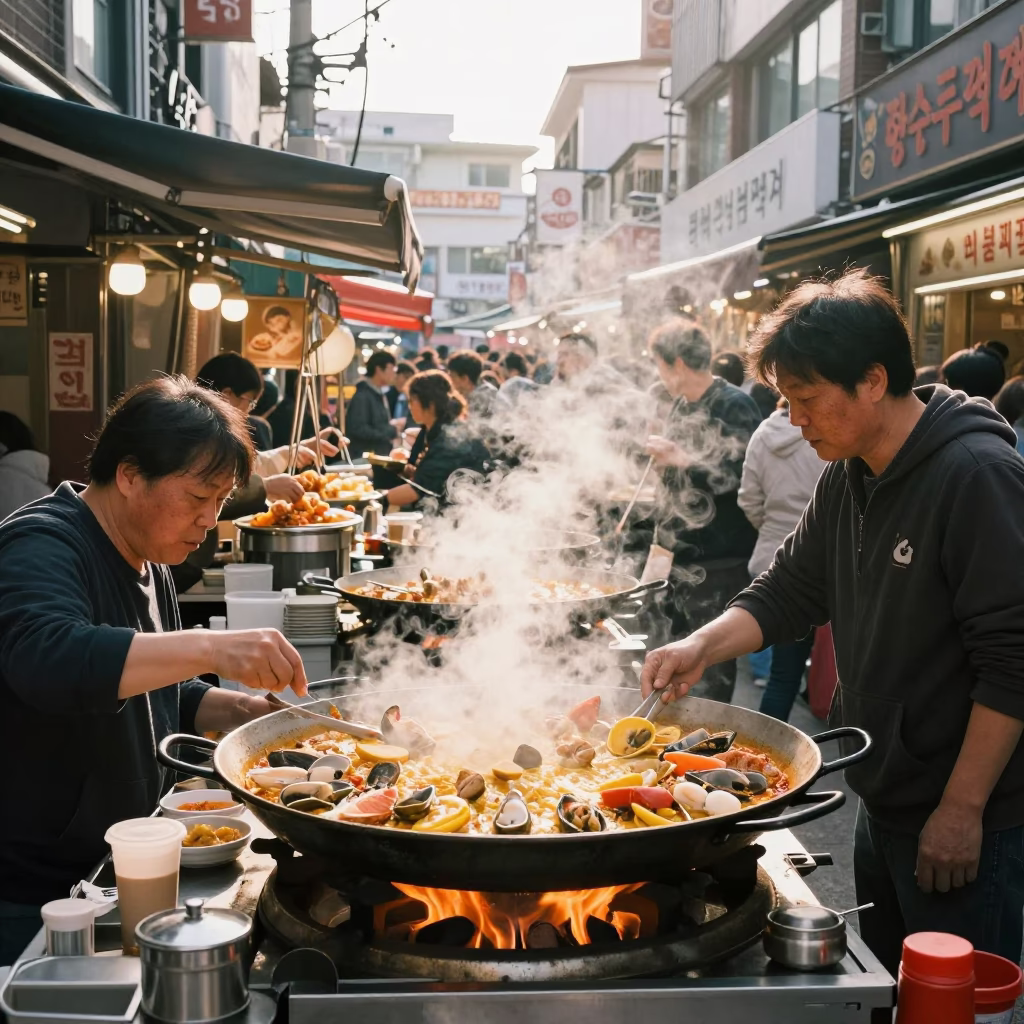 Food Stall in Seoul at The Early Afternoon Light in in Seoul, South Korea