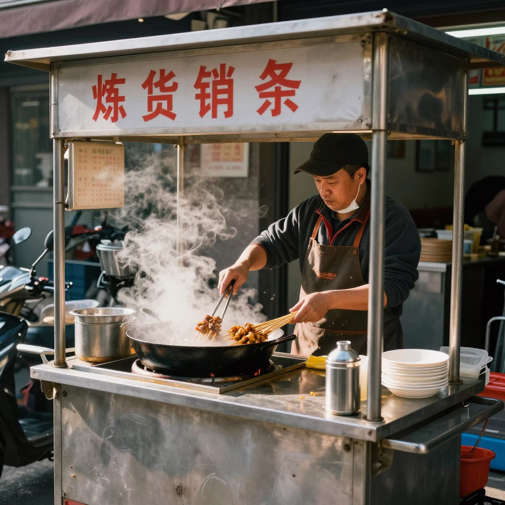 Food Stall in Shanghai at Midday Light in in Shanghai, China