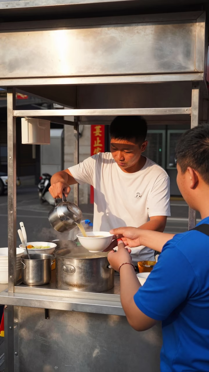 Food Stall in Shanghai at The Early Afternoon Light in in Shanghai, China