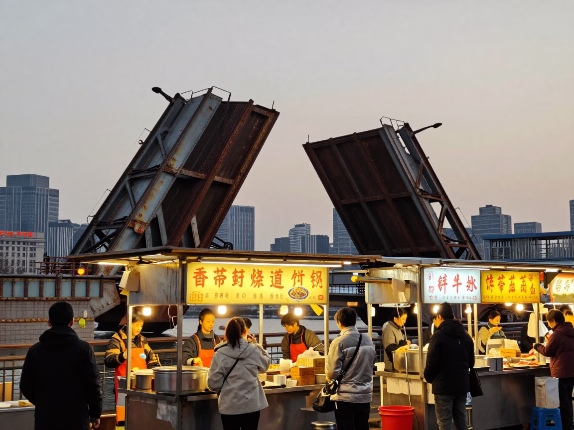 Food Stall in Shanghai at The Early Evening Light in in Shanghai, China