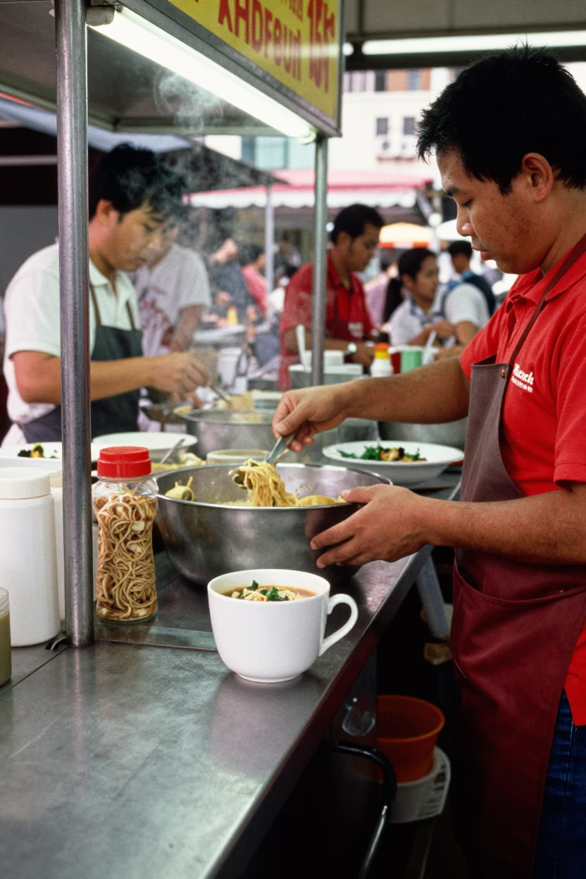 Food Stall in Singapore at Bright Midmorning Light in in Singapore, Singapore