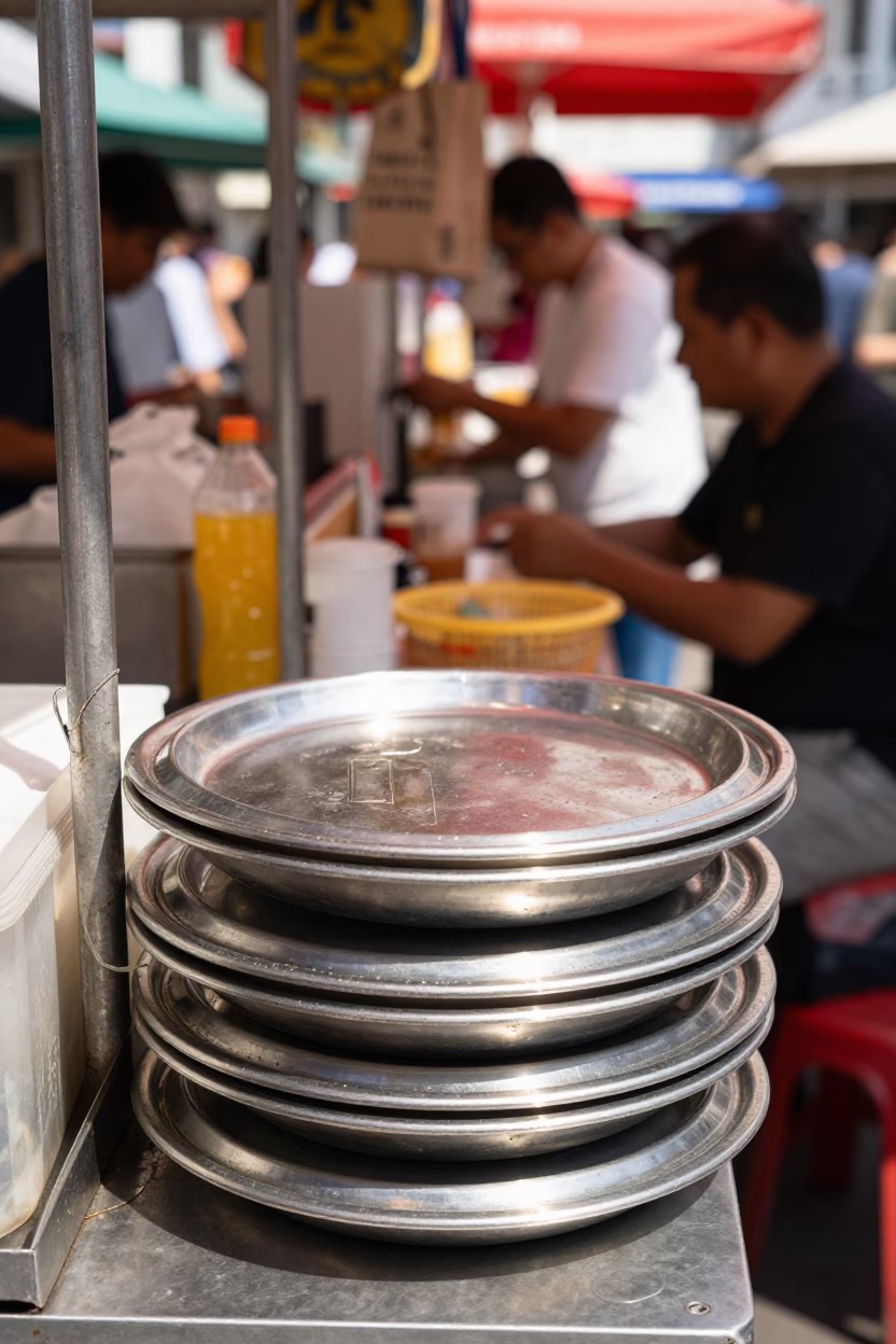 Food Stall in Singapore at The Flat Glare Of Noon Light in in Singapore, Singapore