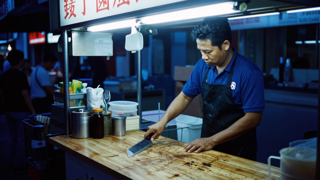 Food Stall in Singapore at The Last Blue Light Of Evening in in Singapore, Singapore