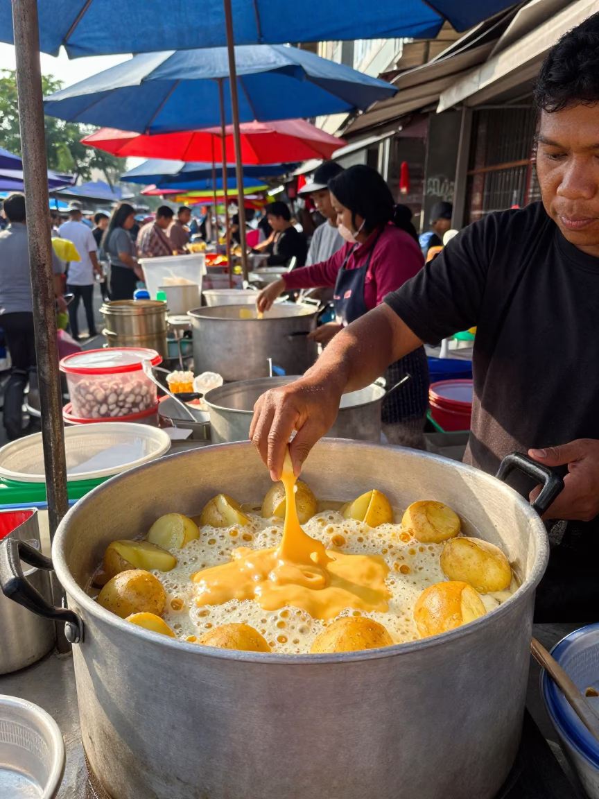 Food Stall in Surabaya at Bright Midmorning Light in in Surabaya, Indonesia