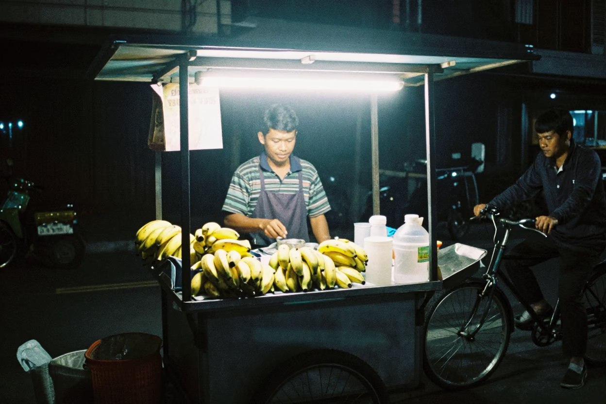 Food Stall in Surabaya at Deep In The Night Light in in Surabaya, Indonesia