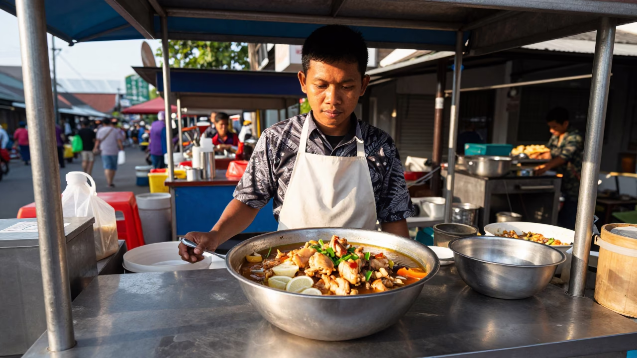 Food Stall in Surabaya at The Late Morning Light in in Surabaya, Indonesia