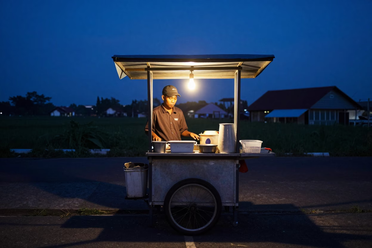 Food Stall in Surabaya at The Predawn Darkness Light in in Surabaya, Indonesia