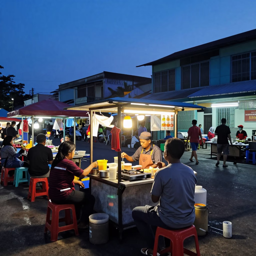 Food Stall in Surabaya at The Still Hours Before Dawn Light in in Surabaya, Indonesia